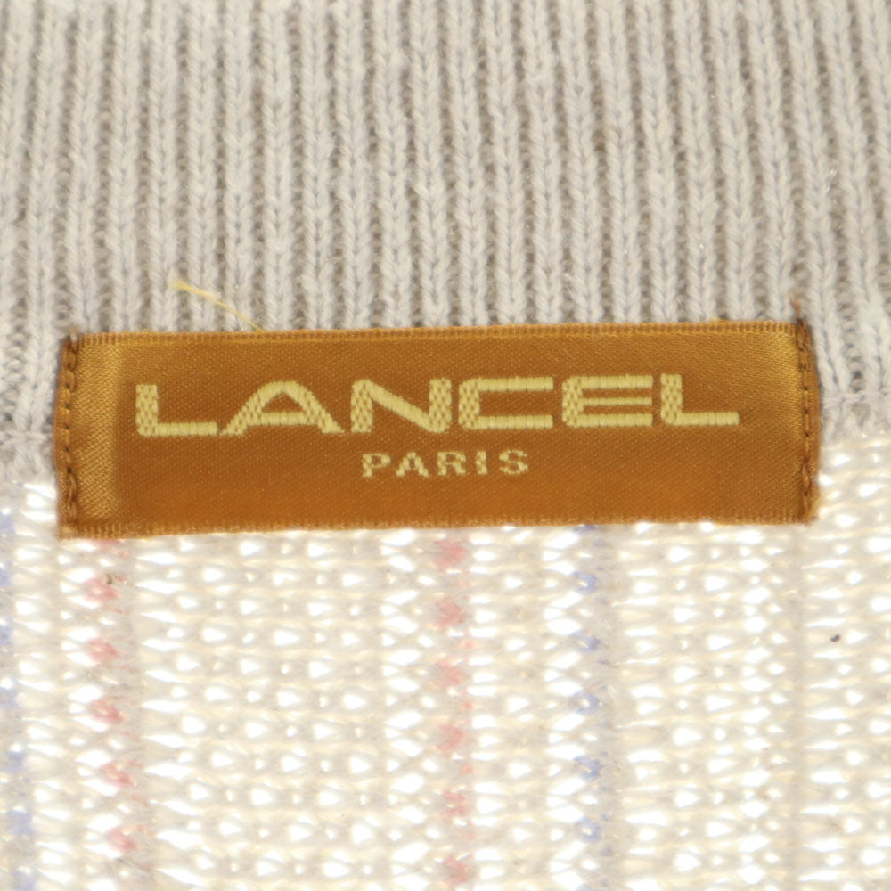 ランセル 日本製 リネンブレンド 総柄 長袖 Vネック セーター L グレージュ LANCEL 3Dニット メンズ