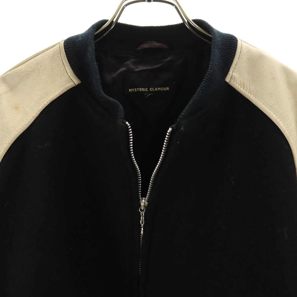 HYSTERIC GLAMOUR ヒステリックグラマー 80s 袖レザー ウールブレンド ヴィンテージ バック刺繍 スタジャン FREE ブラック系 メンズ