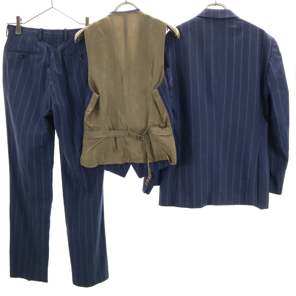 ドラゴ ×オンリー ウール 100% ストライプ スリーピース スーツ 上下 セットアップ ネイビー ONLY メンズ