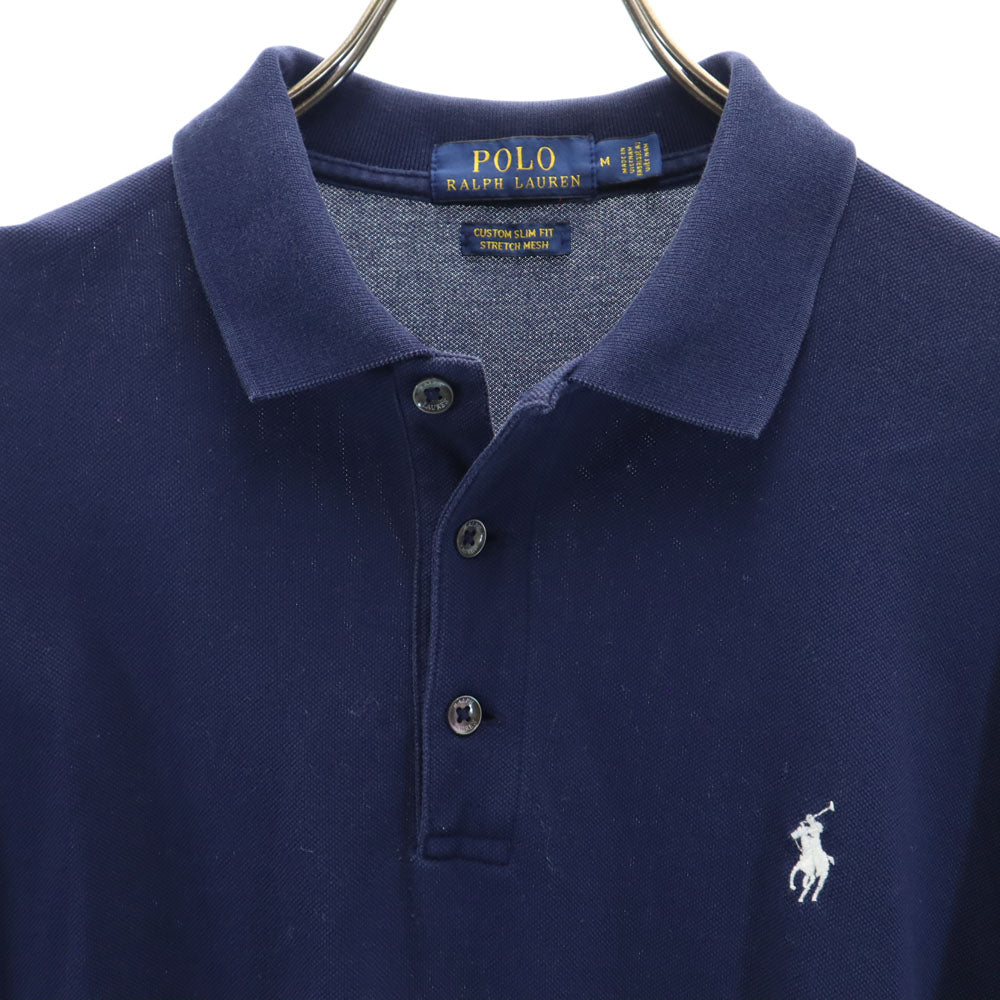 ポロラルフローレン 長袖 ポロシャツ M ネイビー系 POLO RALPH LAUREN 鹿の子 メンズ