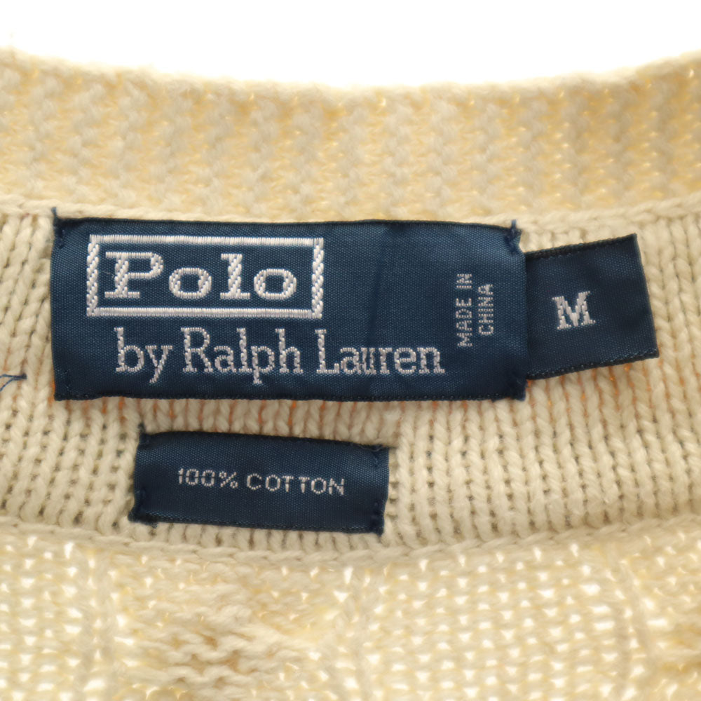 ポロラルフローレン チルデン 長袖 Vネック セーター M ホワイト POLO RALPH LAUREN ニット メンズ