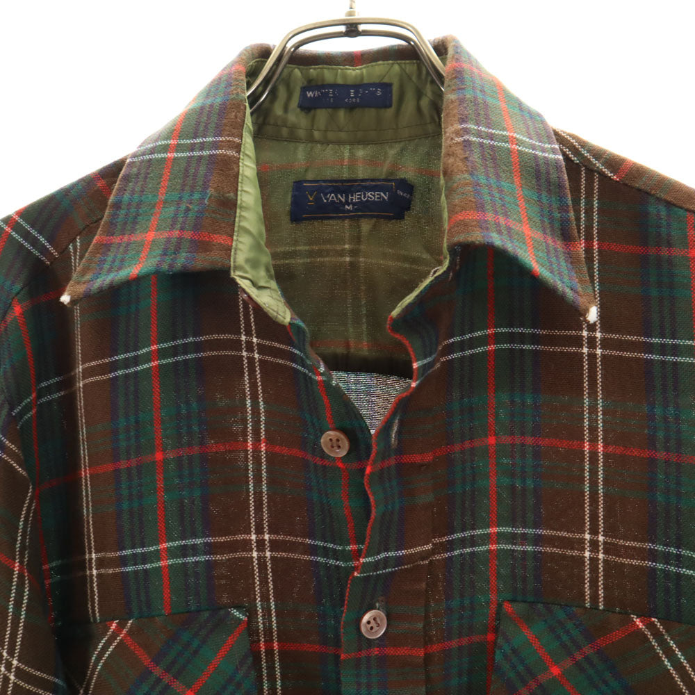 VAN HEUSEN ヴァンヒューゼン 80s ヴィンテージ チェック柄 長袖 シャツ M ブラウン 他 メンズ