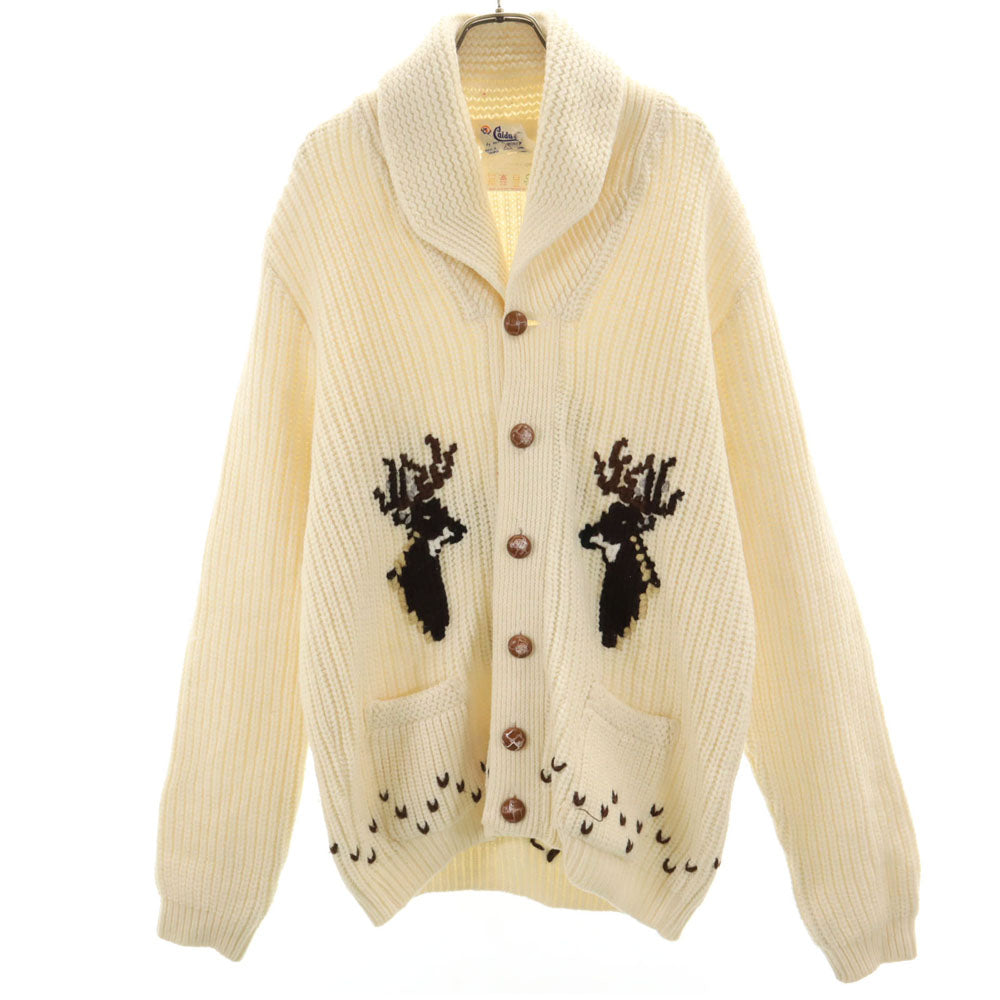 Coldwell 60s 70s カウチン カナダ製 ノルディック 長袖 ショールカラー ニットカーディガン L ホワイト系 メンズ