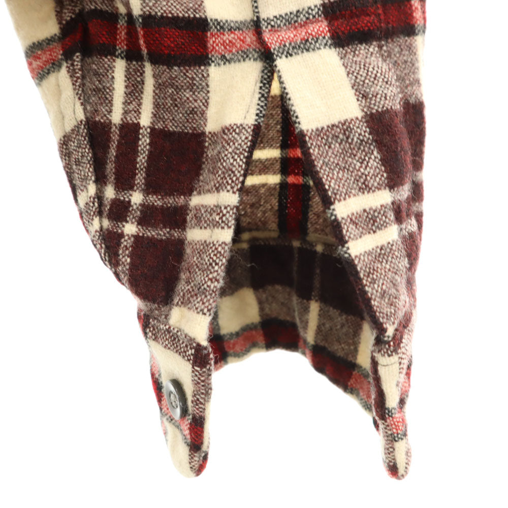 Sears シアーズ 60s ヴィンテージ チェック 長袖 オープンカラー ウールシャツ S ブラウン系 開襟 メンズ