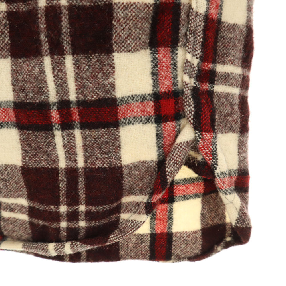 Sears シアーズ 60s ヴィンテージ チェック 長袖 オープンカラー ウールシャツ S ブラウン系 開襟 メンズ