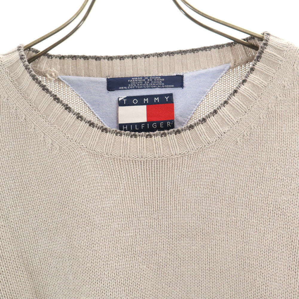 TOMMY HILFIGER トミーヒルフィガー 90s リネンブレンド フラッグタグ オールド 長袖 セーター XL グレー系 コットンニット メンズ