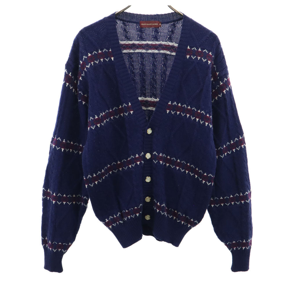 CHAPS RALPH LAUREN チャップスラルフローレン 70s ヴィンテージ 日本規格 総柄 長袖 ニットカーディガン M ネイビー メンズ
