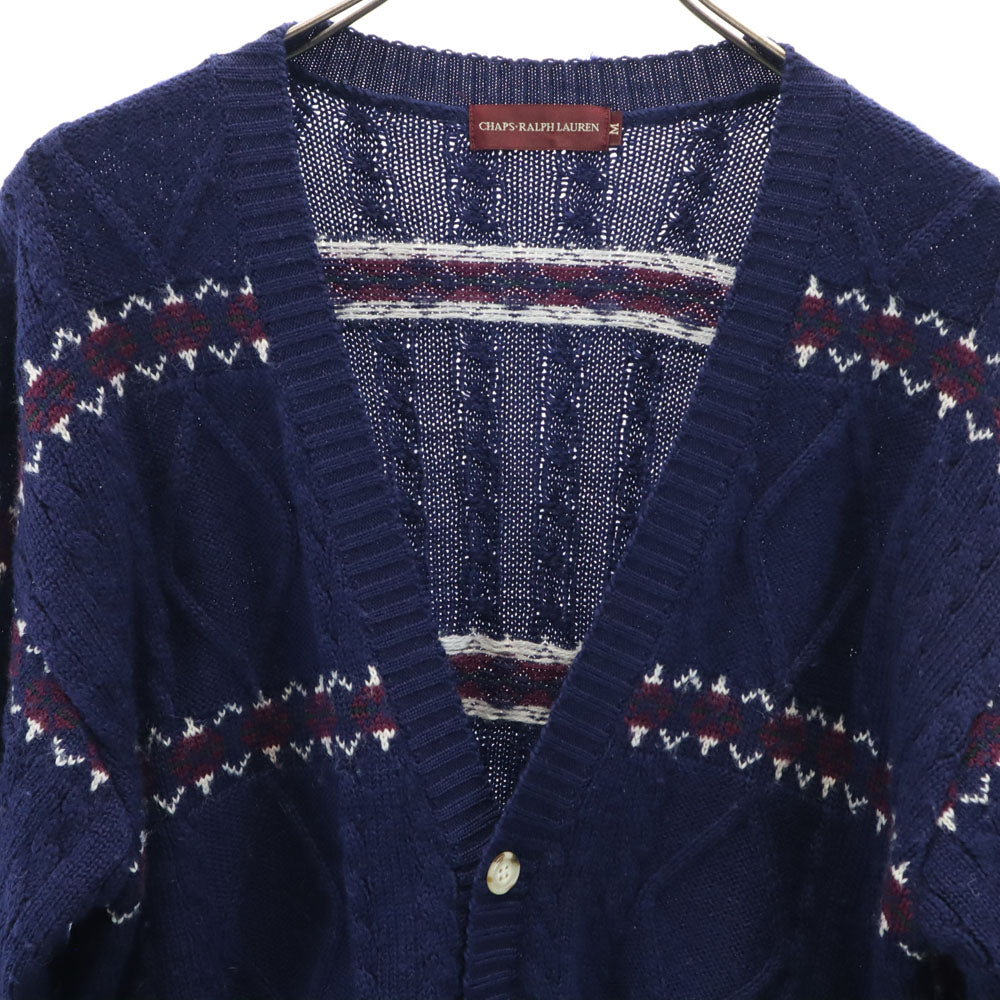 CHAPS RALPH LAUREN チャップスラルフローレン 70s ヴィンテージ 日本規格 総柄 長袖 ニットカーディガン M ネイビー メンズ