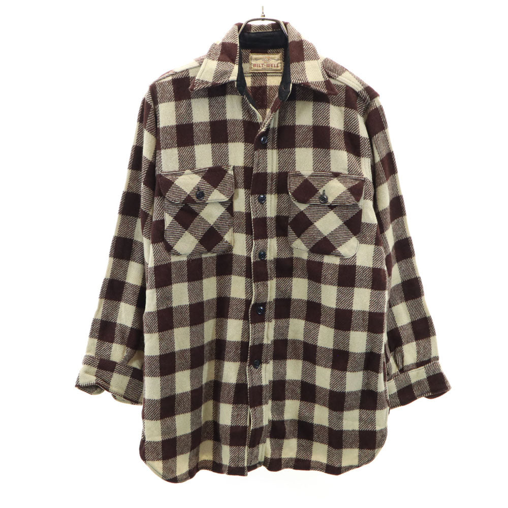 ビルトウェル 60s ヴィンテージ ギンガムチェック柄 長袖 フランネル シャツ ブラウン系 メンズ