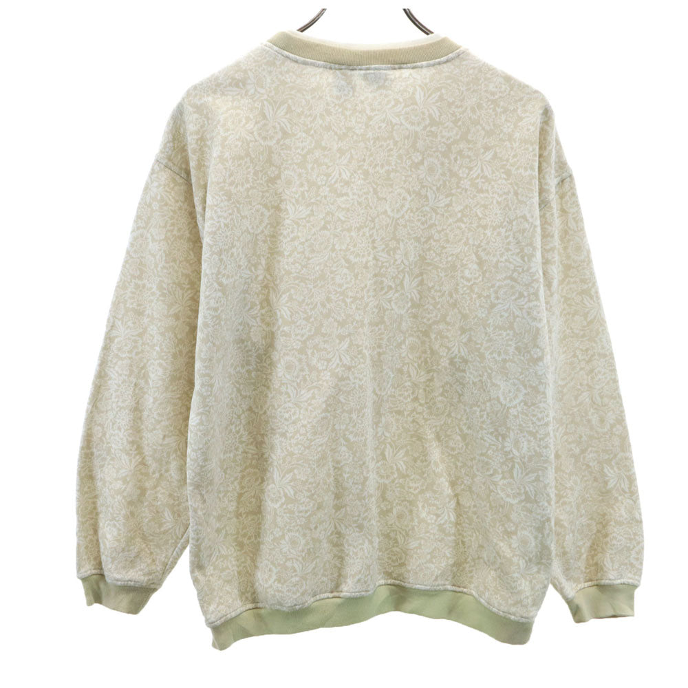BOLO SPIRIT 90s オールド 総柄 長袖 スウェット トレーナー M ベージュ系 裏起毛 レディース