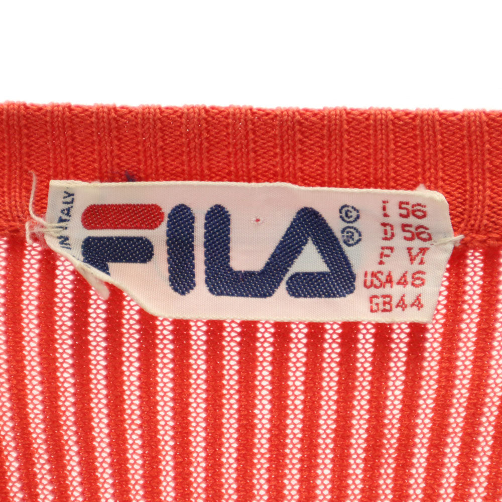 FILA フィラ 80s イタリア製 ヴィンテージ 長袖 Vネック ドッキング ニット I56 レッド系 メンズ
