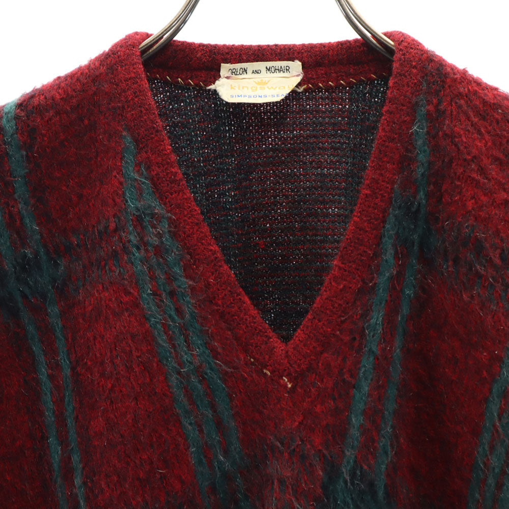 キングスウェイ 60s 70s ヴィンテージ モヘア 長袖 Vネック セーター レッド系 ニット メンズ
