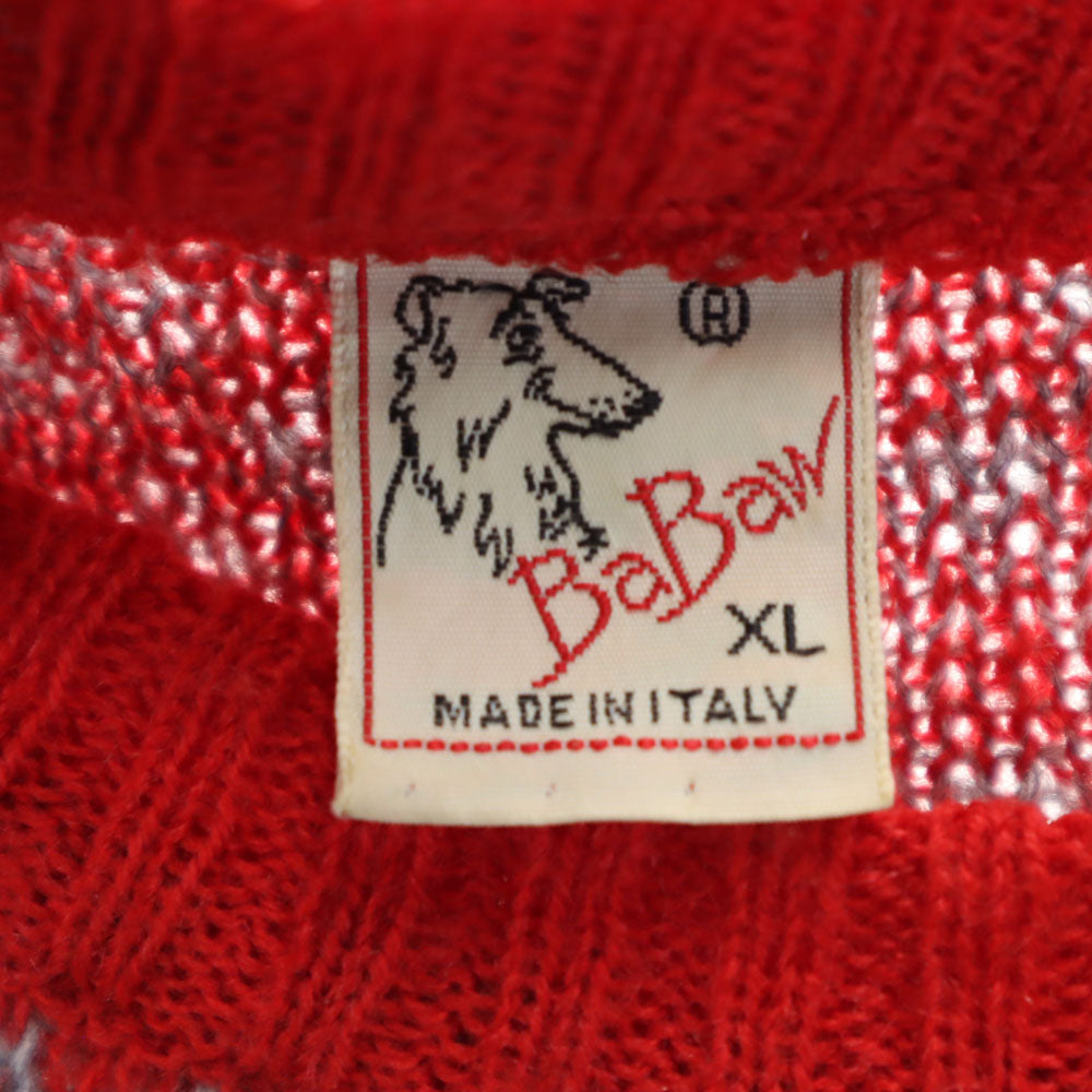 BaBaw 80s 90s イタリア製 オールド 総柄 長袖 セーター XL レッド系 ニット メンズ