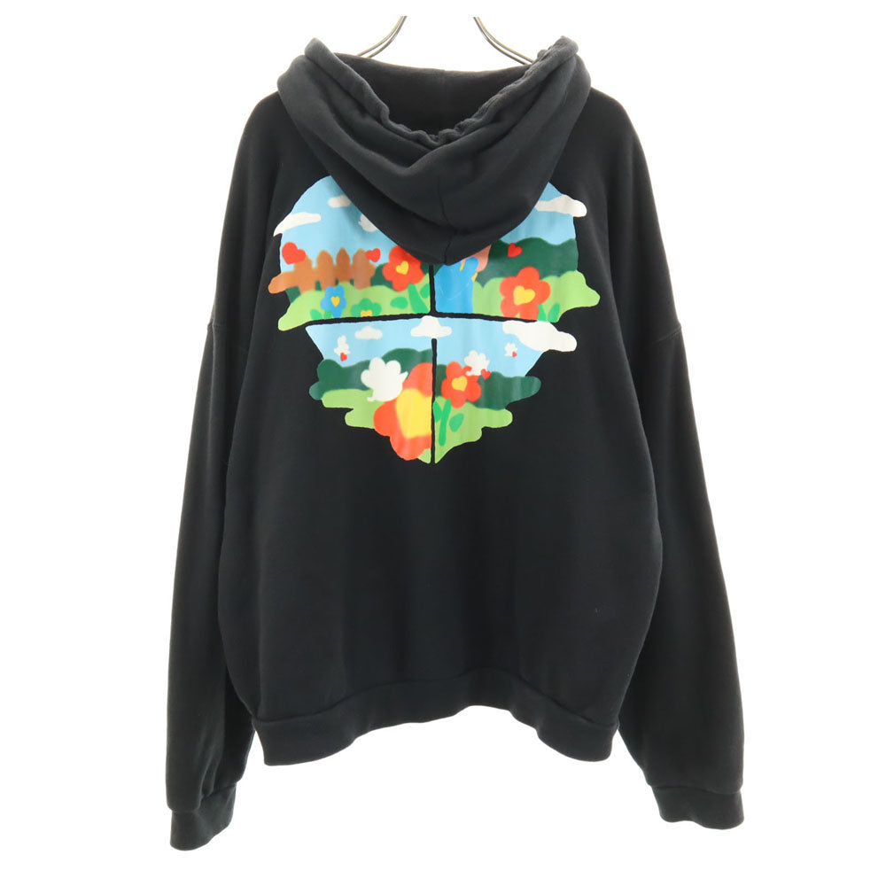 adidas アディダス × メルティングサッドネス コラボ トレフォイルロゴ バックプリント 長袖 スウェットパーカー L ブラック × Melting Sadness プルオーバー メンズ