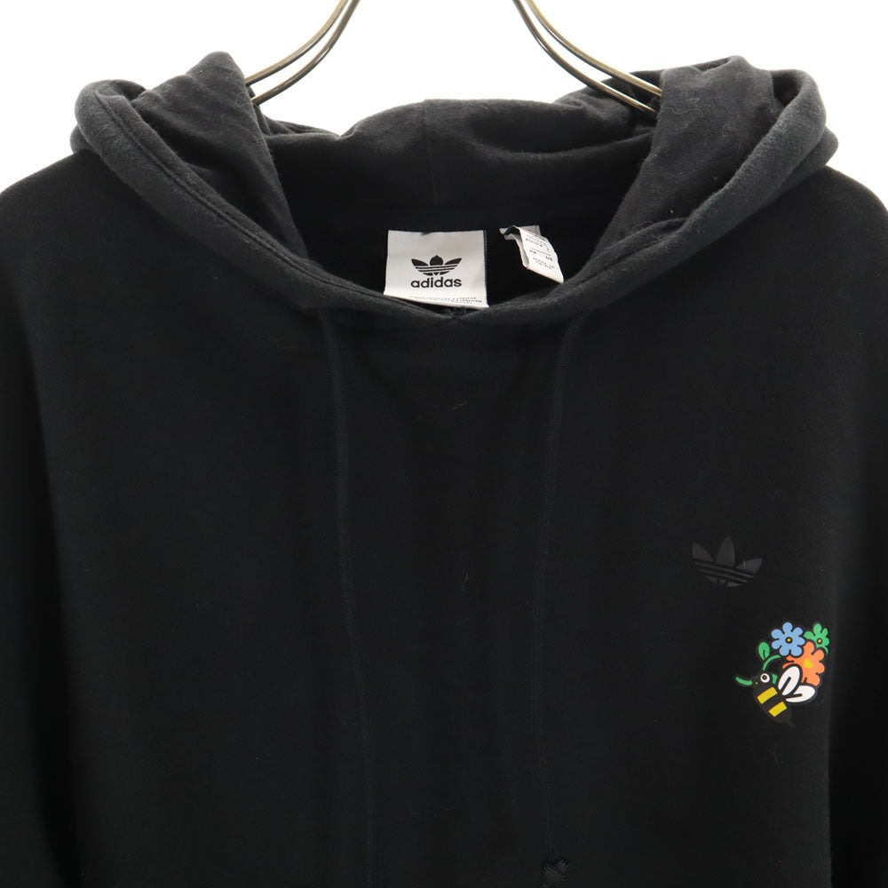 adidas アディダス × メルティングサッドネス コラボ トレフォイルロゴ バックプリント 長袖 スウェットパーカー L ブラック × Melting Sadness プルオーバー メンズ