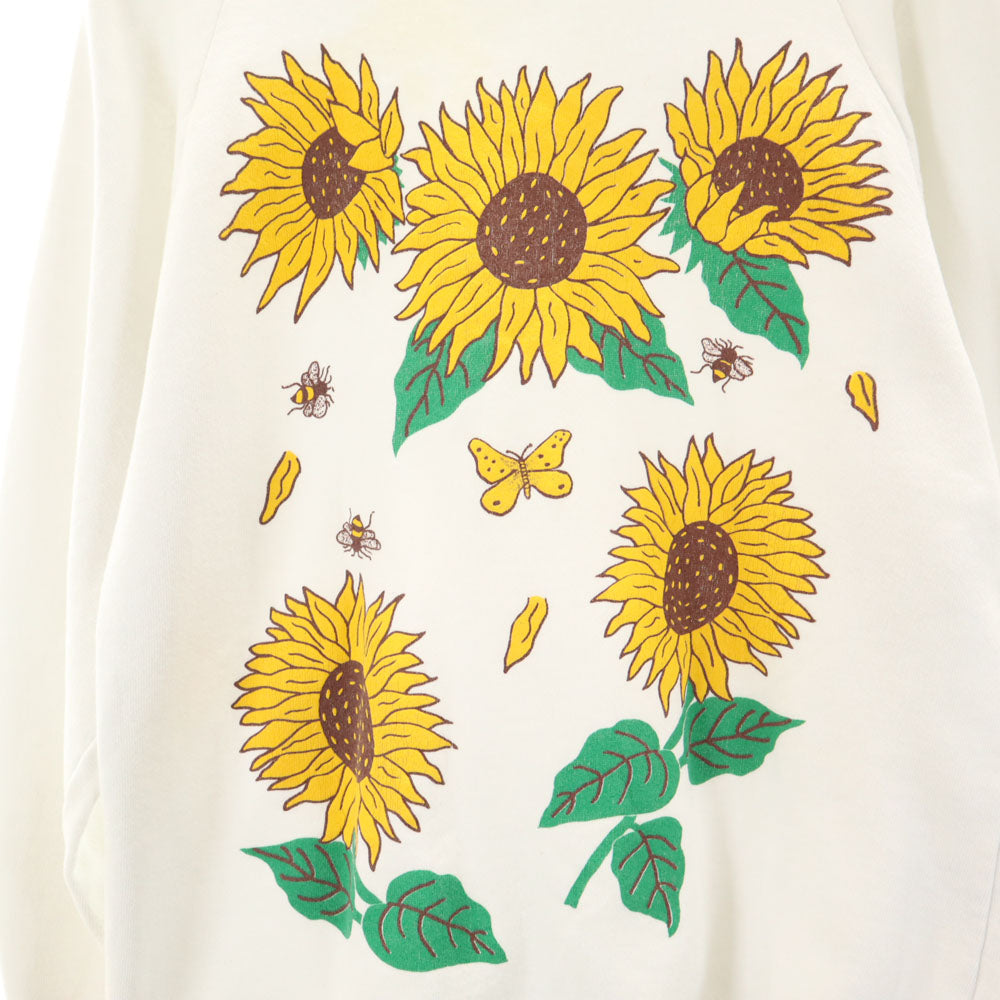 JERZEES ジャージーズ 80s 90s オールド USA製 ひまわり柄 長袖 ラグランスリーブ スウェット M ホワイト 裏起毛 メンズ