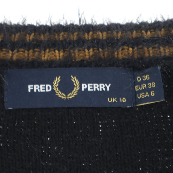 フレッドペリー 長袖 シャギー カーディガン UK10 ブラック FRED PERRY 