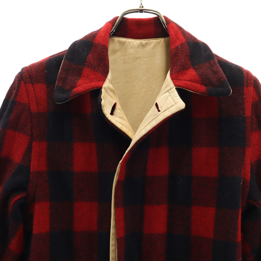 Harriswear 50s 60s ヴィンテージ チェック×無地 長袖 リバーシブル ジャケット ベージュ×レッド系 メンズ