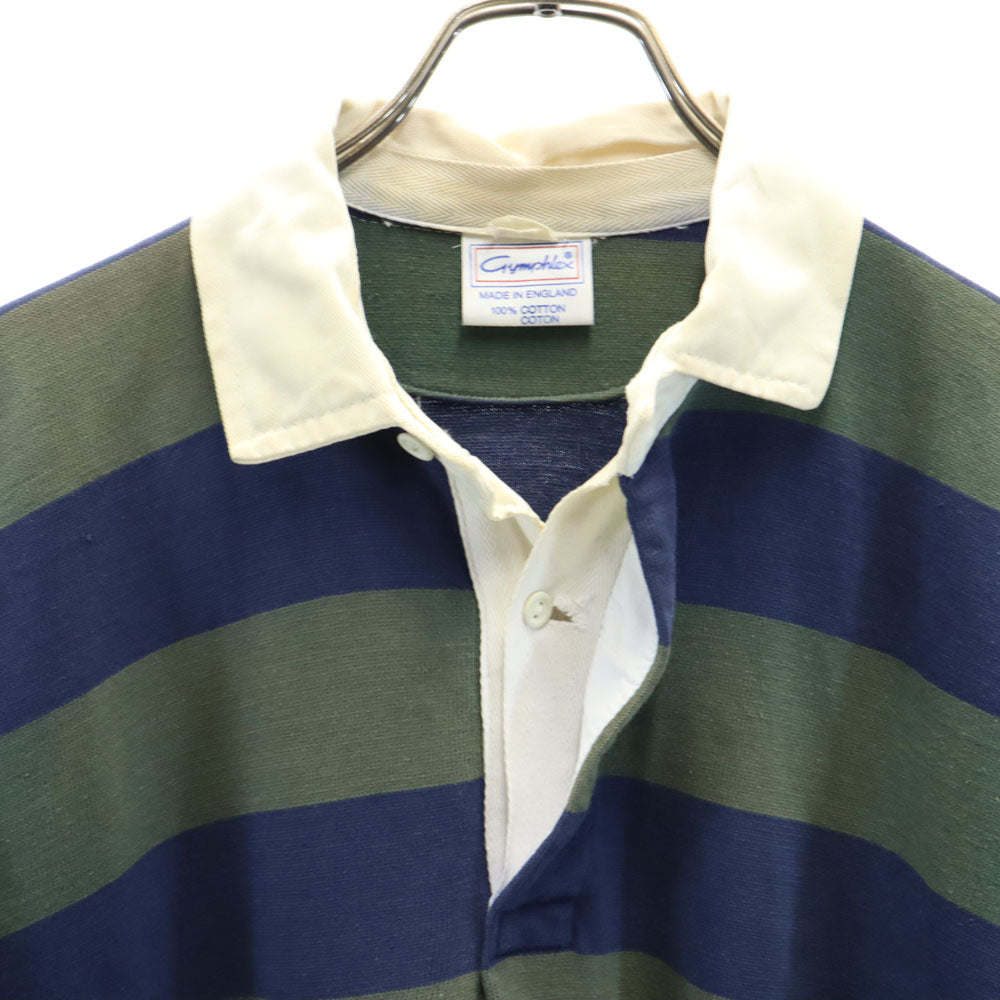 GYMPHLEX ジムフレックス イギリス製 ボーダー 長袖 ラガーシャツ 44 ネイビー系 ポロシャツ メンズ