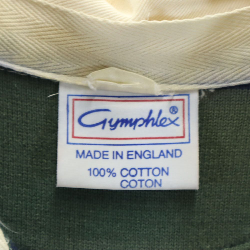GYMPHLEX ジムフレックス イギリス製 ボーダー 長袖 ラガーシャツ 44 ネイビー系 ポロシャツ メンズ