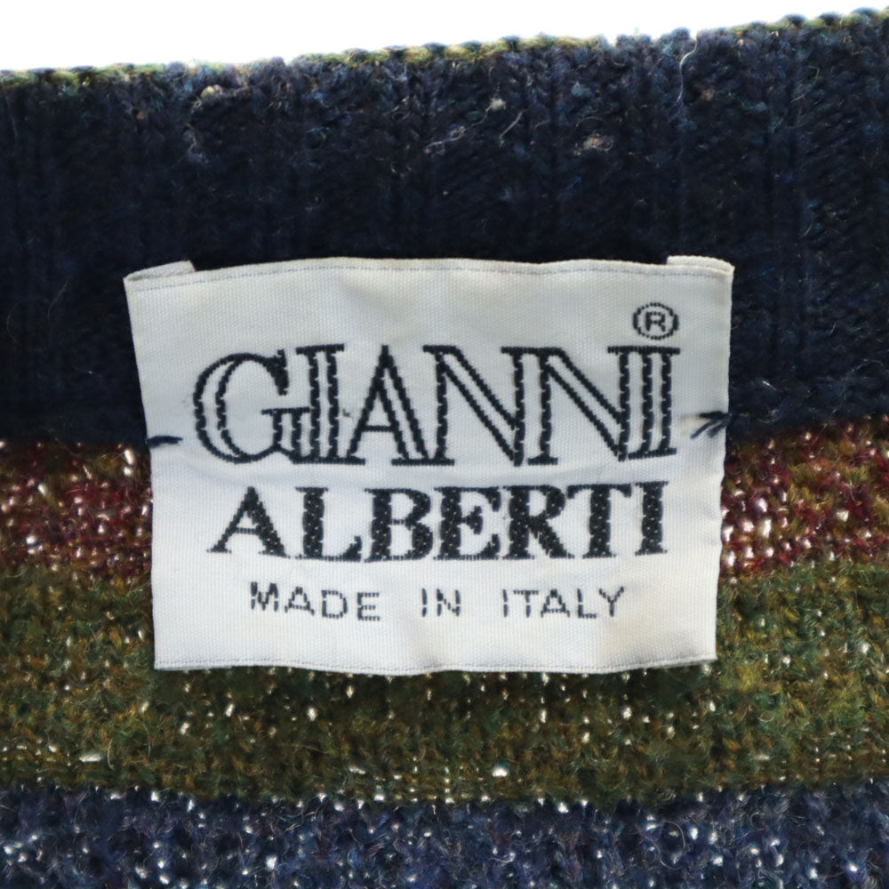 ジャンニアルベルティ 80s 90s イタリア製 ウールブレンド オールド 総柄 長袖 ニットカーディガン M メンズ