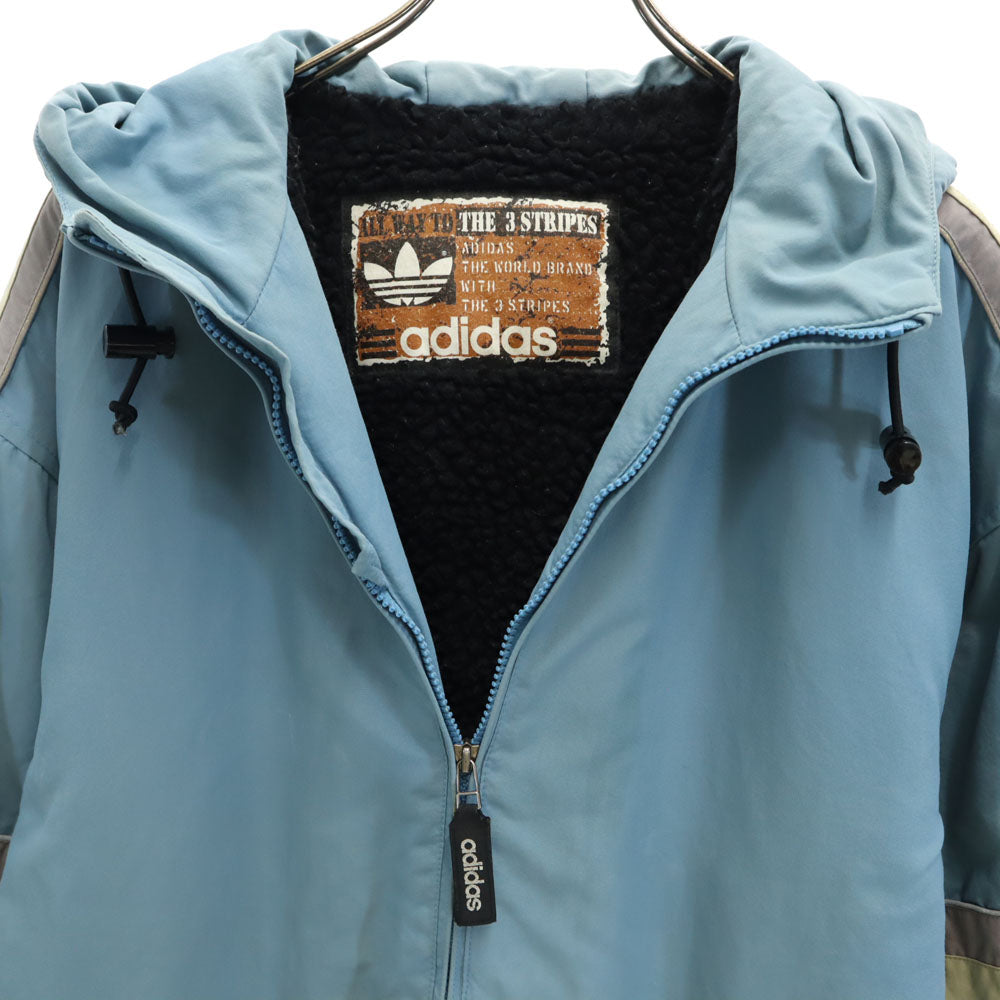 adidas アディダス 80s オールド デサント製 トレフォイルロゴ ナイロンジャケット M ライトブルー 裏ボア フーディー メンズ