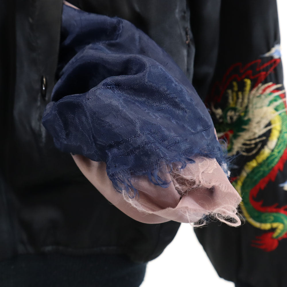 スーベニアジャケット 80s ヴィンテージ USS スーベニア ジャケット S ブラック コリアジャケット 中綿あり フード欠品 刺繍 メンズ