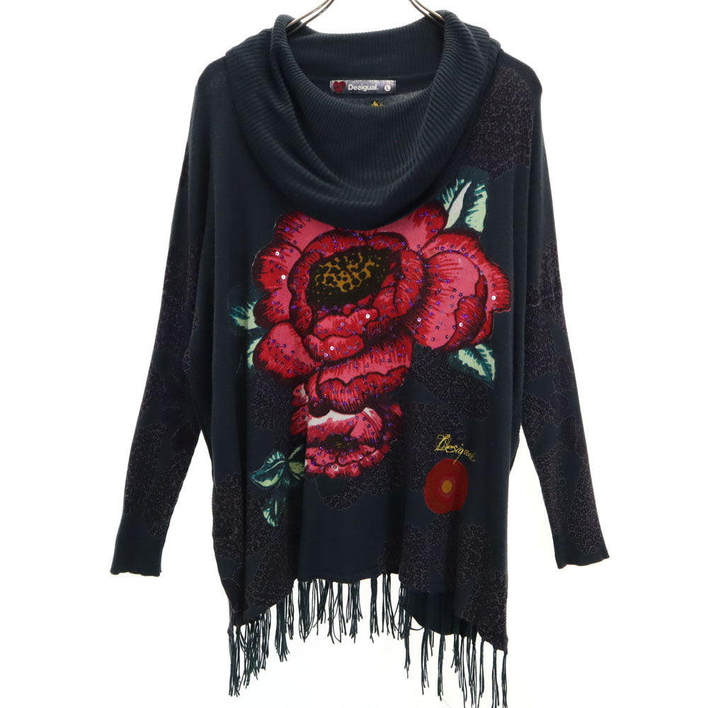 デジグアル 総柄 長袖 ニット デザイン カットソー L グレー系 Desigual レディース