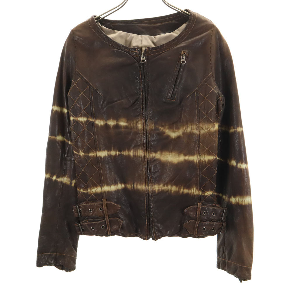 ノーカラー レザージャケット ブラウン レディース