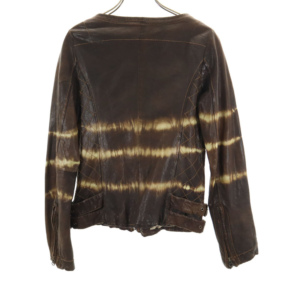 ノーカラー レザージャケット ブラウン レディース