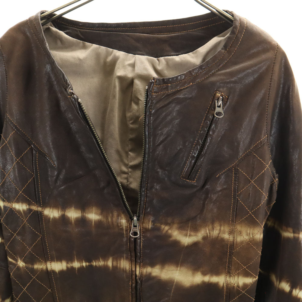 ノーカラー レザージャケット ブラウン レディース