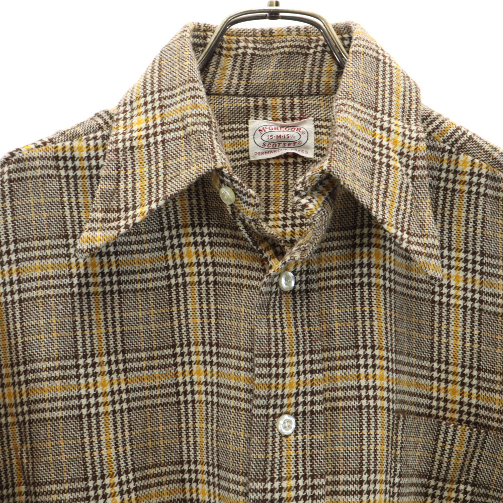 マクレガー 70s ヴィンテージ 衿芯 チェック柄 長袖 ネルシャツ M ベージュ McGregor メンズ