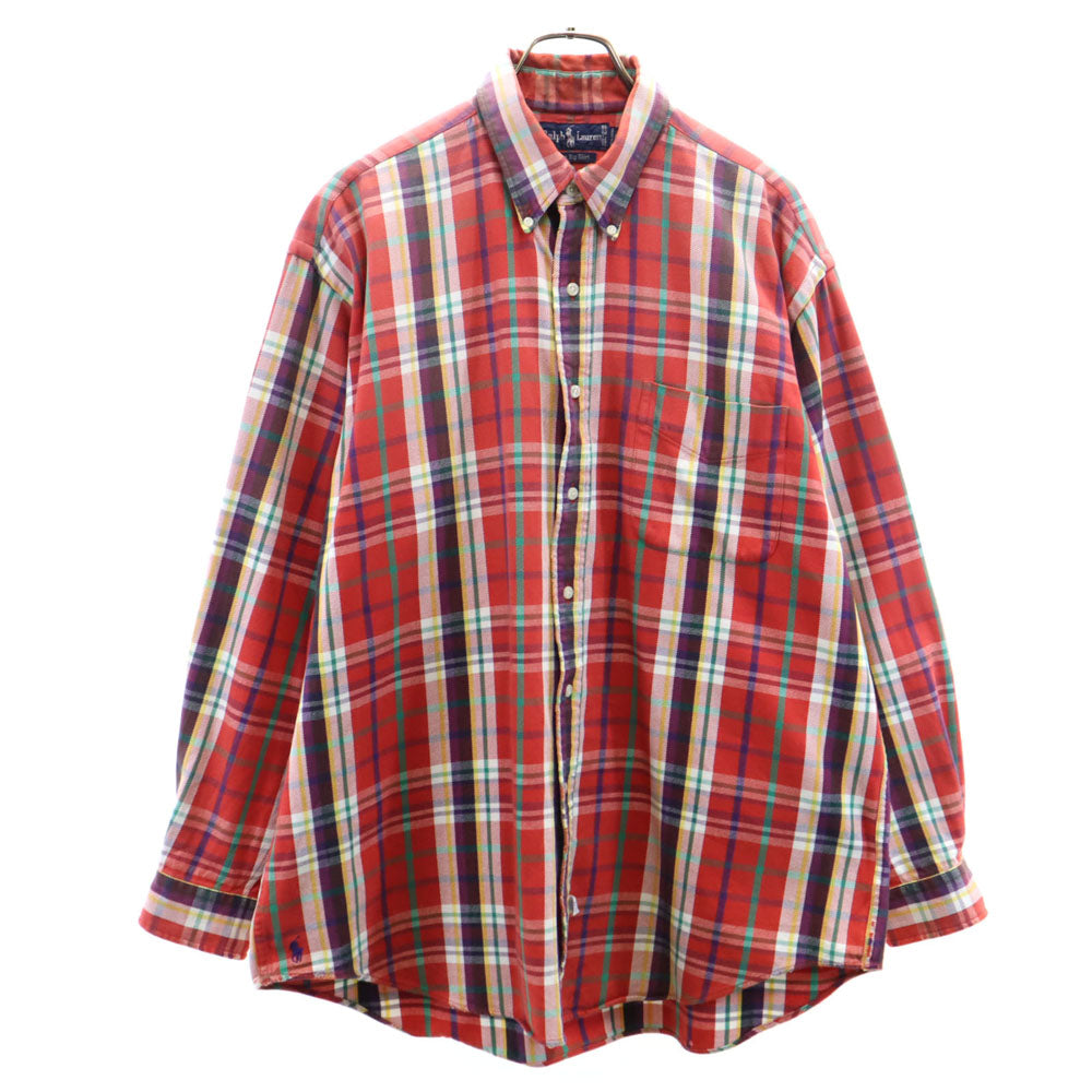 RALPH LAUREN ラルフローレン 80s 90s オールド THE BIG SHIRT チェック柄 長袖 ネルシャツ L レッド オーバーシャツ メンズ