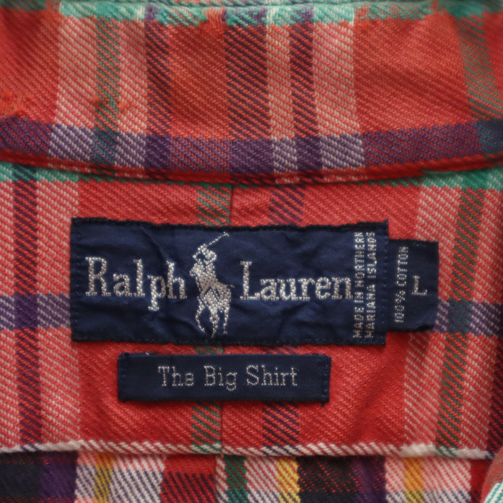 RALPH LAUREN ラルフローレン 80s 90s オールド THE BIG SHIRT チェック柄 長袖 ネルシャツ L レッド オーバーシャツ メンズ