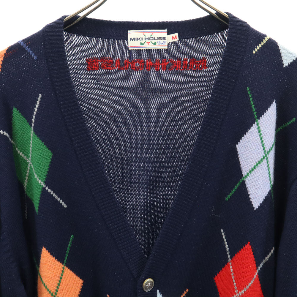 ミキハウス ゴルフ オールド アーガイル柄 長袖 ニットカーディガン M ネイビー MIKI HOUSE GOLF メンズ