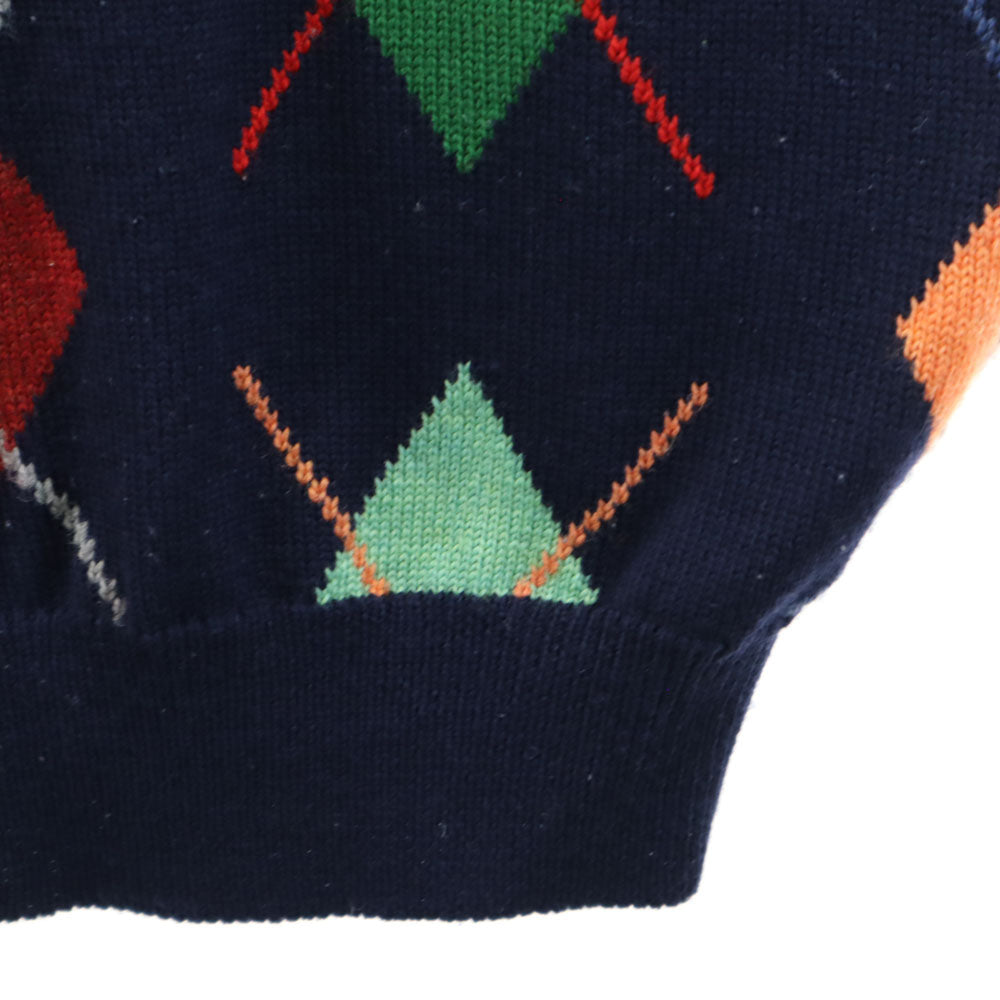 ミキハウス ゴルフ オールド アーガイル柄 長袖 ニットカーディガン M ネイビー MIKI HOUSE GOLF メンズ