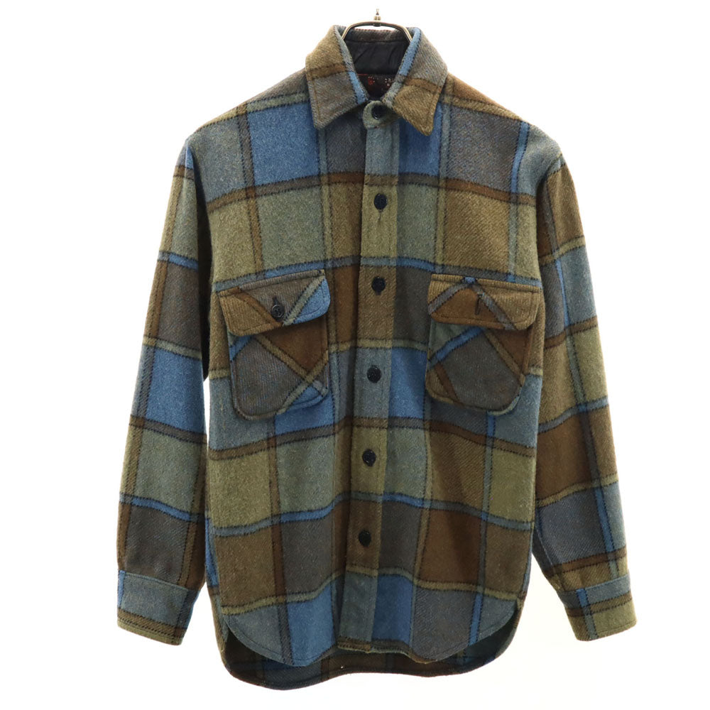 TOWNCRAFT タウンクラフト 60s ヴィンテージ 三角タグ チェック柄 長袖 ウールシャツ S ブラウン×ブルー メンズ