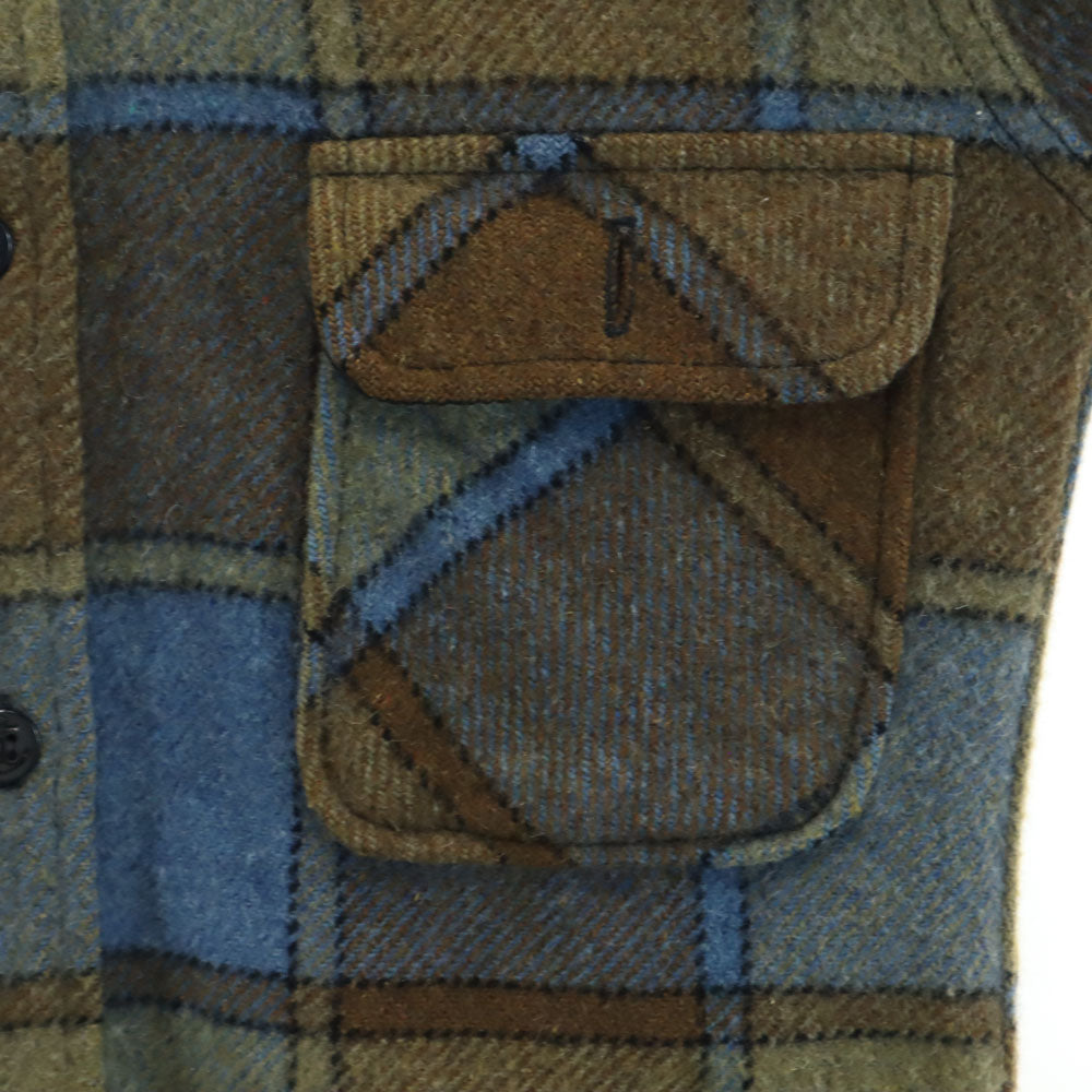 TOWNCRAFT タウンクラフト 60s ヴィンテージ 三角タグ チェック柄 長袖 ウールシャツ S ブラウン×ブルー メンズ