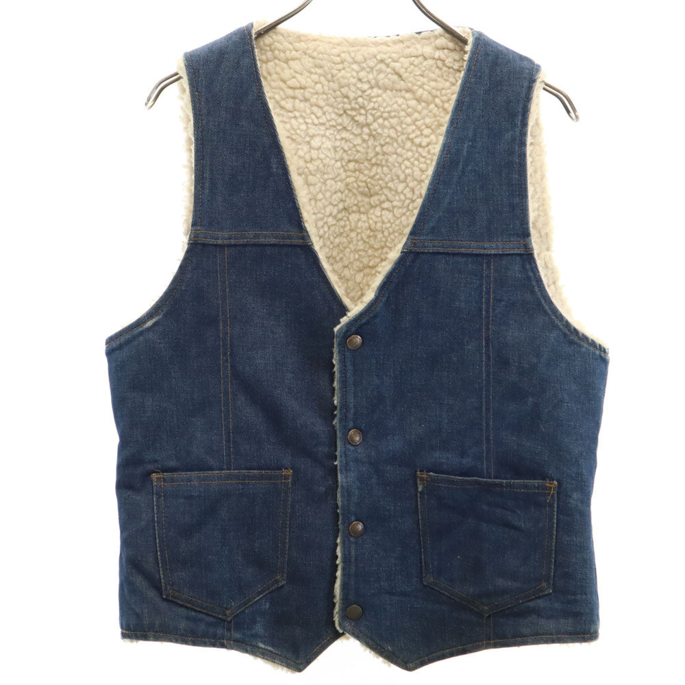VINTAGE ヴィンテージ 70s ノースリーブ デニムボア ベスト M ブルー ランチウェア、ウエスタン インディゴブルー メンズ