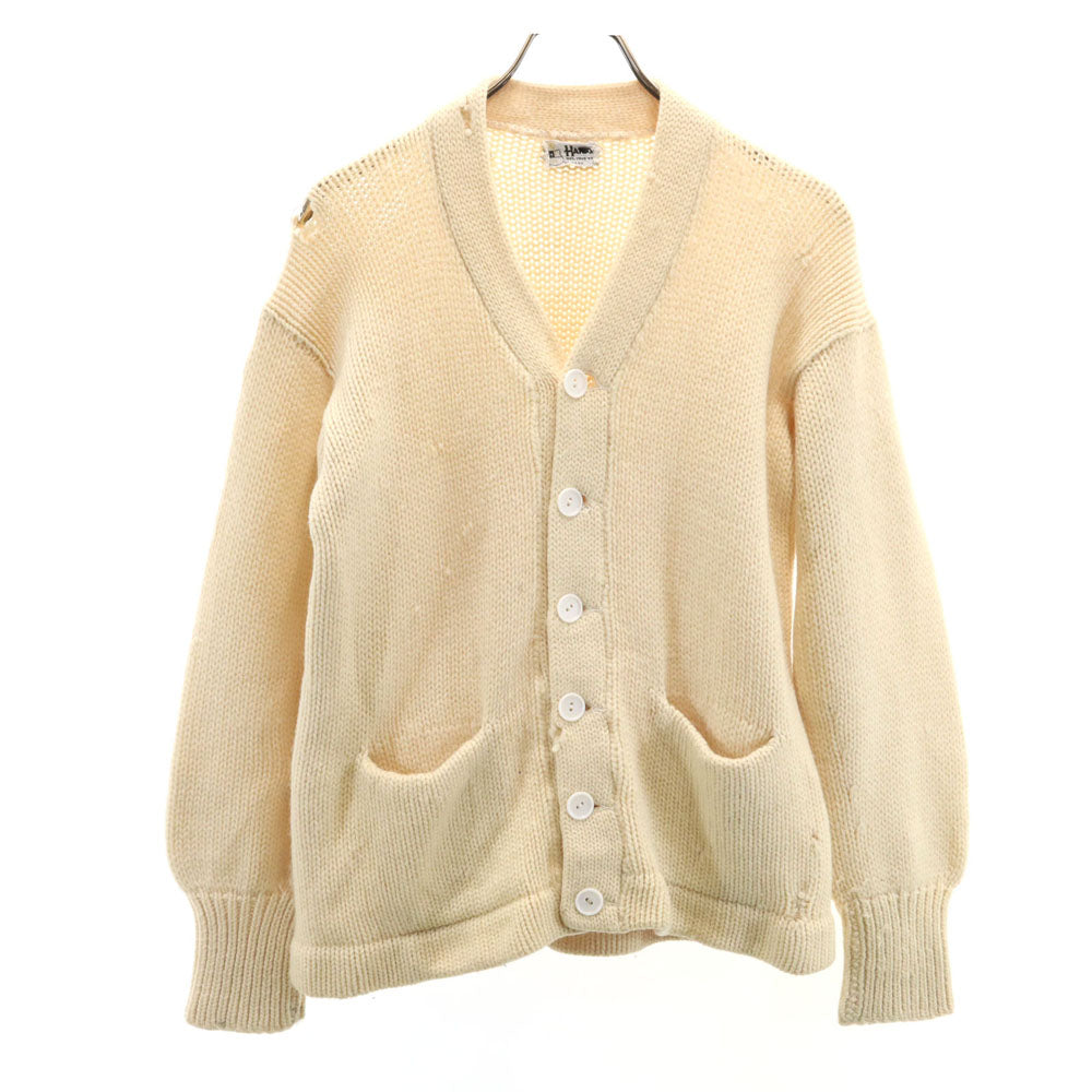 HANSON 70s ウールブレンド ヴィンテージ 長袖 ジャンク カーディガン ホワイト メンズ