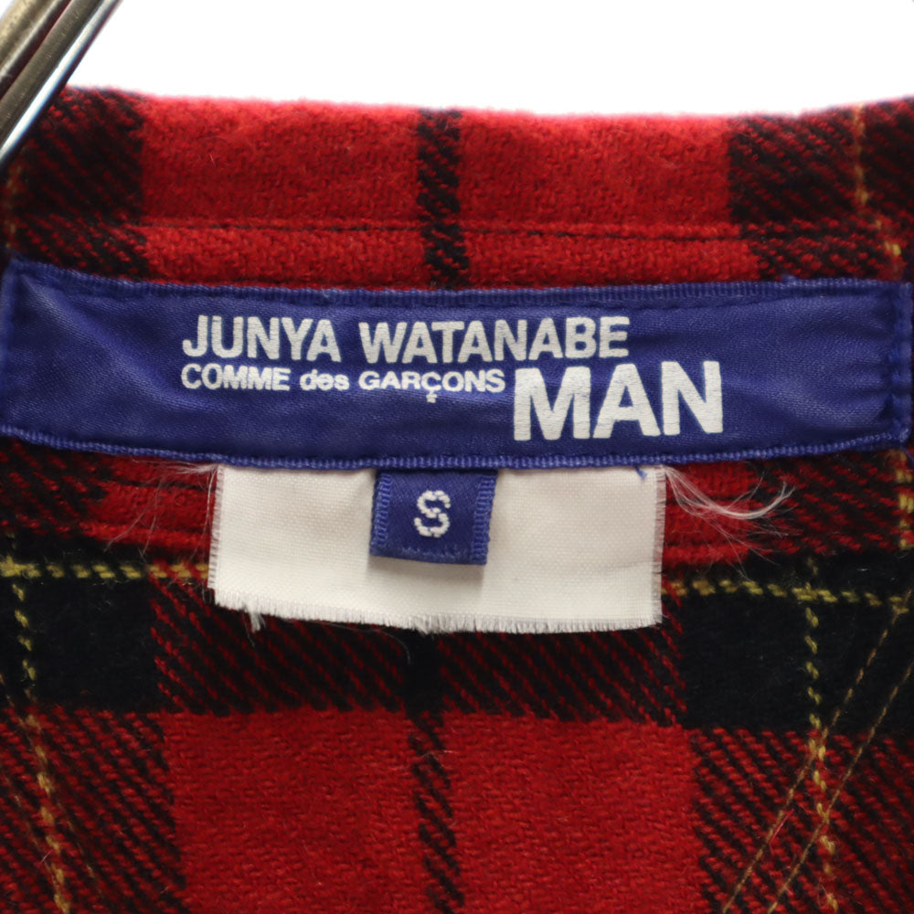 ジュンヤワタナベコムデギャルソンマン 2014年 日本製 チェック柄 長袖 ネルシャツ S レッド 他 JUNYA WATANABE COMME des GARCONS MAN エルボーパッチ メンズ