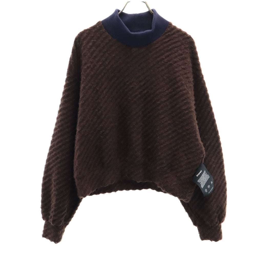 SHAREEF シャリーフ 日本製 長袖 モックネック セーター 1 ブラウン ツートンカラー レディース
