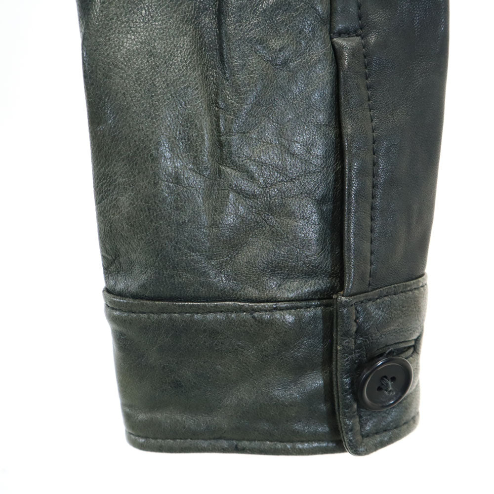 pas de calais パドカレ レザージャケット 38 深緑系 ラクーンファー付き レディース