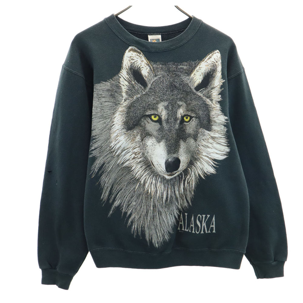 COTTON DELUXE FLEECE 90s オールド USA製  アニマルプリント 長袖 スウェット S ブラック 裏起毛 トレーナー メンズ