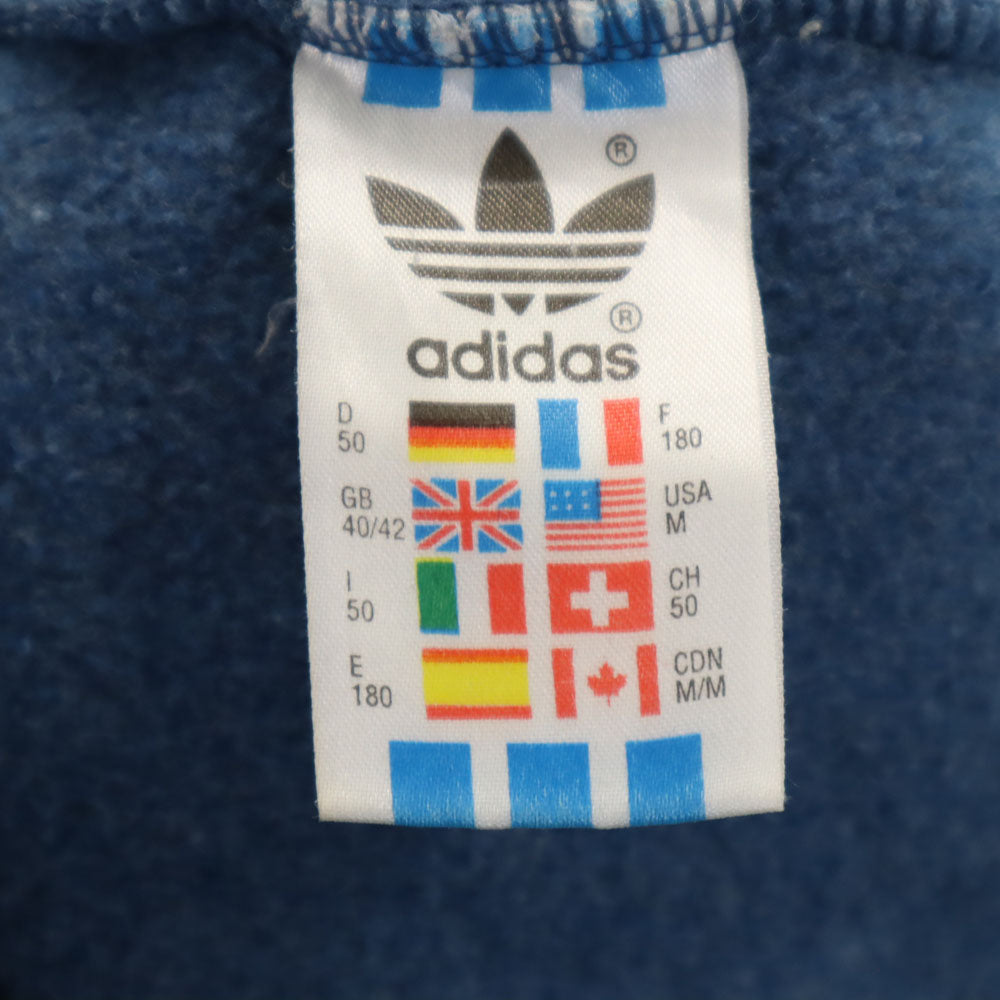 adidas アディダス 80s 90s オールド シンガポール製 万国旗タグ バックプリント 長袖 フリース カットソー M ブルー メンズ