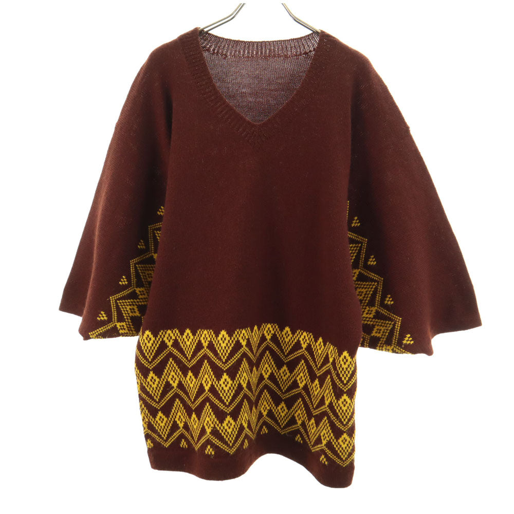 OLD オールド 80s 90s 長袖 Vネック セーター ブラウン ニット レディース