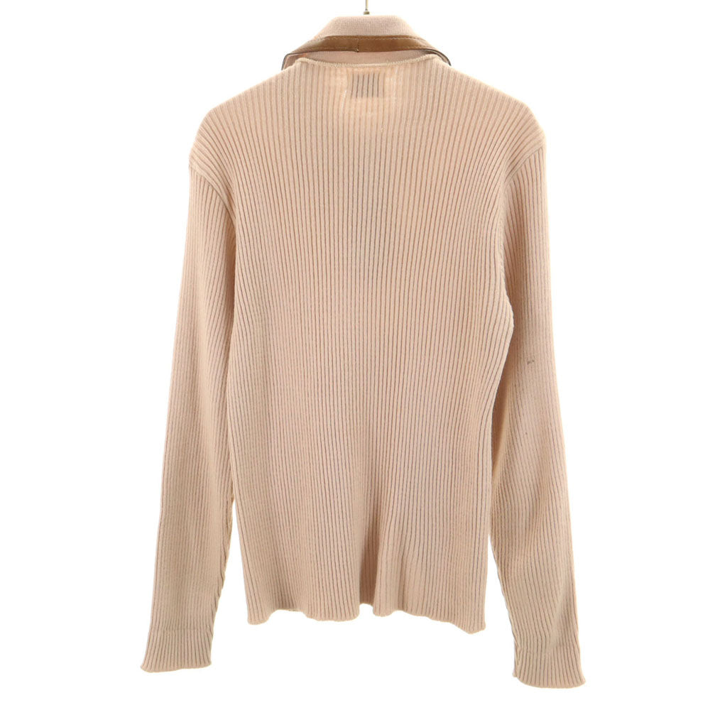 MONTGOMERY WARD モンゴメリーワード 70s ヴィンテージ タロンジップ 長袖 レザー切り替え セーター S ベージュ ニット レディース