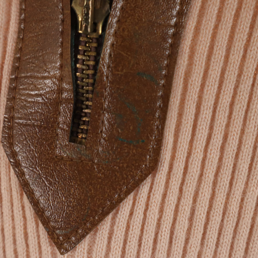 MONTGOMERY WARD モンゴメリーワード 70s ヴィンテージ タロンジップ 長袖 レザー切り替え セーター S ベージュ ニット レディース