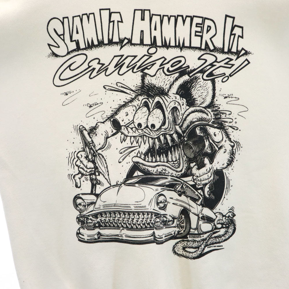 ONEITA オニータ 90s オールドUSA製 ラットフィンク 長袖 プリント スウェット M ホワイト トレーナー 裏起毛 メンズ