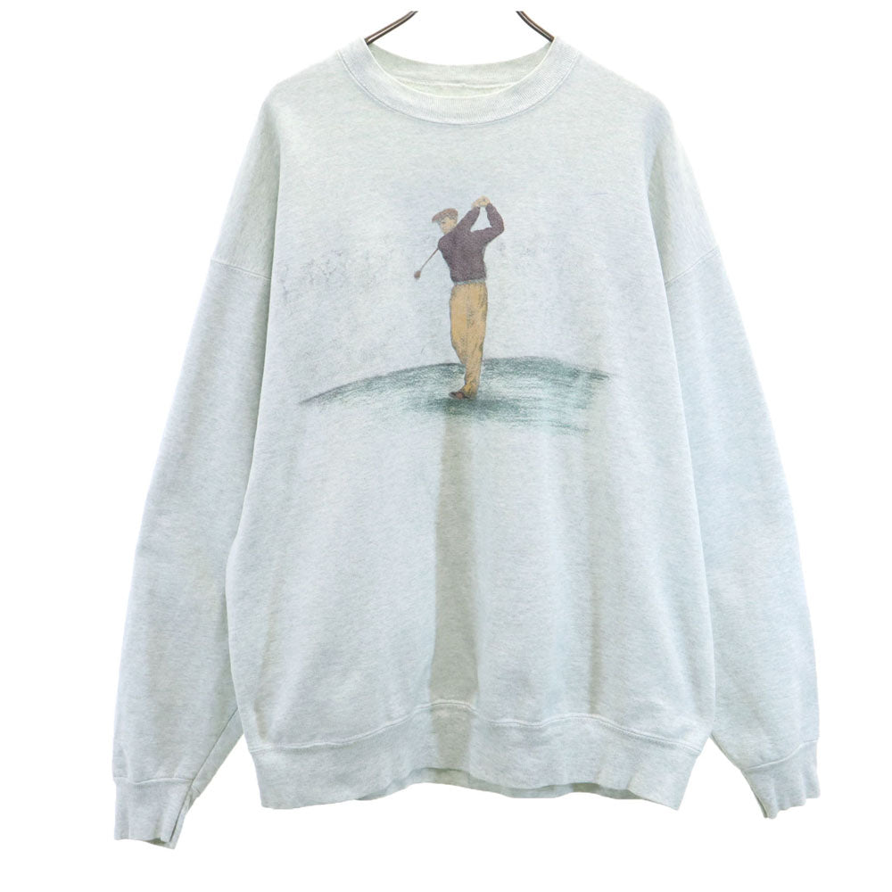OLD オールド 80s 90s 長袖 ゴルフプリント スウェット グレー トレーナー 裏起毛 メンズ
